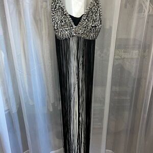 Elegant Black and Silver Beaded Fringe Dress